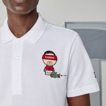 Lacoste SPORT Collab Youssef SY Cotton Piqué Polo Shirt - Polo Pánské Bílé / Tmavě Blankyt Blankyt |